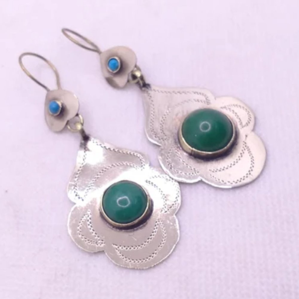 Turkman Style Tribal Dangling Earrings, Stones Antique Earrings, Kuchi Boho